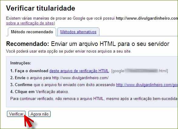 google webmasters tools ferramentas verificação titularidade