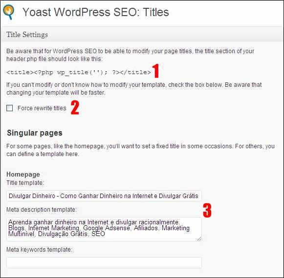 plugin wordpress seo yoast otimização título descrição homepage