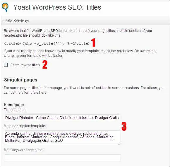 plugin wordpress seo yoast otimização título descrição homepage