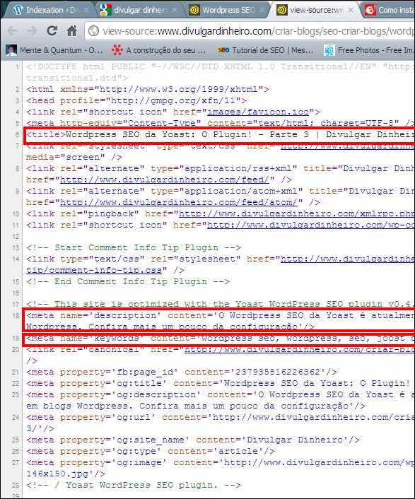 wordpress seo yoast html meta-tags título descrição palavras-chave