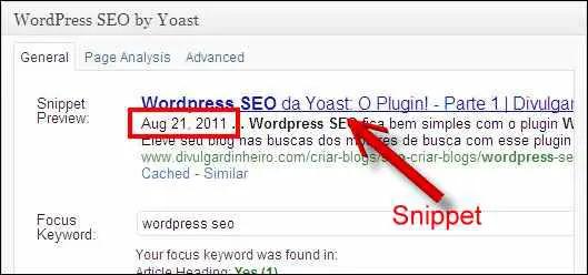 snippet google anúncio data wordpress seo