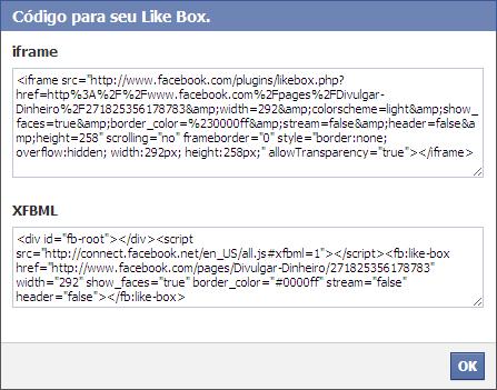 fan page fas pagina fa facebook like box código iframe xfbml