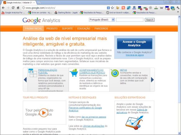 home page pagina inicial google analytics