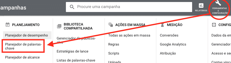 Google Ads Para Afiliados: use o planejador de palavras-chave da Google.