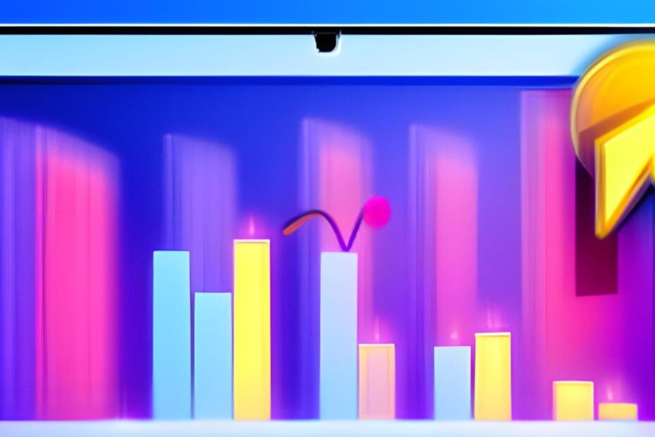 Formas de ganhar dinheiro na web e alcançar a prosperidade financeira - Imagem ilustrativa de um laptop com um gráfico de barras representando o crescimento financeiro