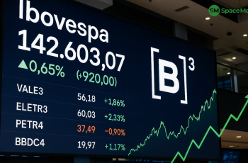 Painel da B3 mostra Ibovespa em alta, com destaque para Vale e Eletrobras.