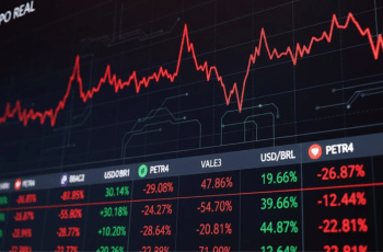 Painel da B3 com Ibovespa em queda de 0,28% no fechamento