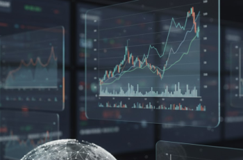 Painel digital mostrando alta do Ibovespa e cotações em verde na Bolsa de Valores.