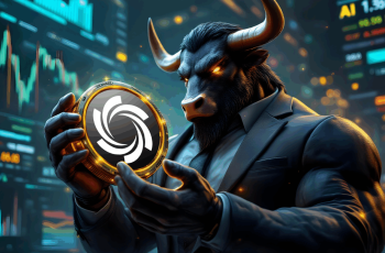 Ozak AI arrecada mais de US$ 4 milhões em pré-venda, com tokens a US$ 0,012 cada 4 Ilustração de um touro em terno segurando uma moeda dourada com o logotipo da Ozak AI, representando o crescimento do mercado de criptomoedas impulsionado por inteligência artificial.