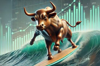 Ibovespa avança e supera 155 mil pontos com otimismo sobre fim do shutdown nos EUA 4 Touro da bolsa de valores surfando