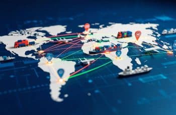 Balança comercial brasileira e navios de exportação por mapa global.