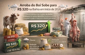Mercado reage às chuvas na Bahia e arroba do boi sobe para R$ 320 em início de 2026