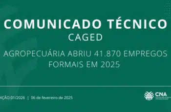 Saldo líquido de 41.870 empregos formais na agropecuária em 2025, segundo CNA 2 CNA publica análise dos dados do Caged em 2025