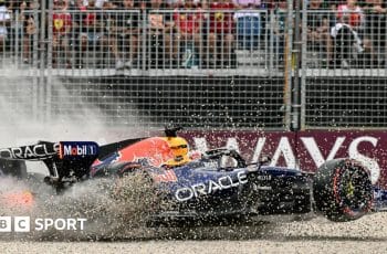 Gravel flies up as Red Bull's Max Verstappen crashes in qualifying for the Australian Grand Prix