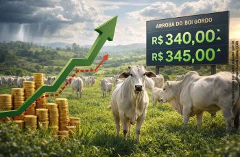 Arroba do boi gordo recua para R$ 340 em Feira de Santana após pico, mas mercado segue firme em 2026