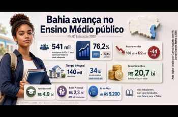 Bahia registra avanço no Ensino Médio com 76,2% de jovens na idade adequada, segundo PNAD Contínua Educação 2025 6 Bahia avança no Ensino Médio público com 541 mil estudantes na idade adequada, aponta PNAD Educação 2025